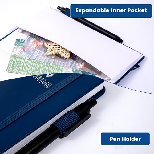 Yoment Meeting Notebook for Work with Action Items Hardcover Leather 5.5x 8.5 Office Project Planner for Women Men Meeting Notes Notebooks for Work,Dark Blue — view 3