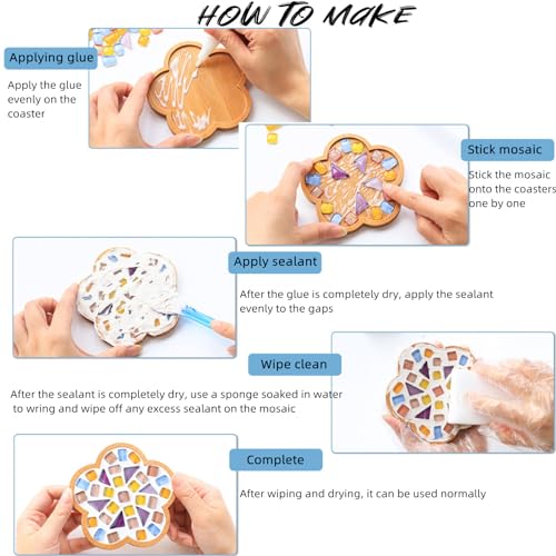 Esweny 2 Sets of Glass Mosaic Tiles for Crafts, Mixed Colors Mosaic Kits with Bamboo Coaster for Adults,Mosaic Crafts Materials Package for Coaster Handmade Home Decor Gifts (Flower+Round) - Thumbnail 6