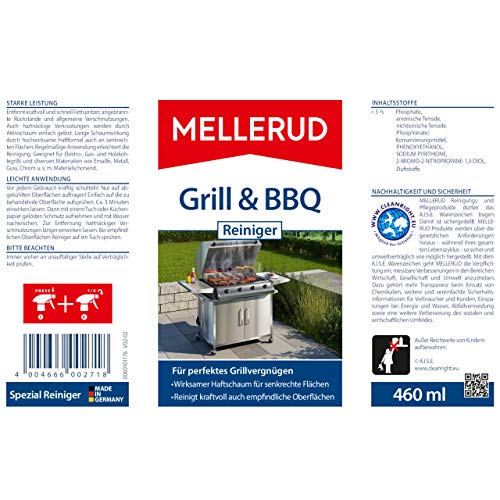 Mellerud Grill & BBQ Reiniger | 1 x 0,46 l | Ergiebiges Spray zur Reinigung von Eingebranntem, Fett und Verkrustungen
