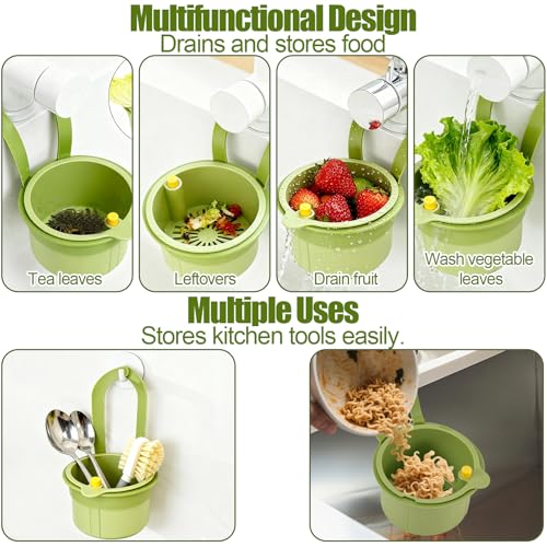 Hängendes Spülbecken Sieb Körbchen, Mehrfach-Anwendbar Drück-Zum-Leeren Abtropf-Korb mit Lappen Berührungsfrei Spülen Lebensmittel Fänger für OBS Gemüse Abfall Behälter Haushalt Küchen Zubehör
