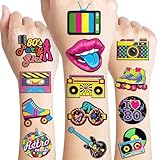 96 PCS 80s Pre-Cut Temporary Tattoos Sticker Roller Skate 80s Birthday Party Decorations Favors Supplies Gifts Boys Girls Men Women, 90s 1980s Vintage Retro Cute Tattoo School Prizes Themed (Normal)