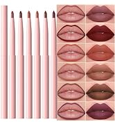 6 Pcs Retractable Natural Nude Brown Beige Colors Lip Liner Lipstick Pencils Set for Shaping & Sc...