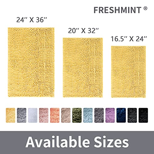 Freshmint Chenille Bathroom Rugs Non-Slip Bath Mat 24”X16.5“, Washable Soft Shower Mat, For Bathroom Floor & Tub Fluffy Shag Bath Rugs, Durable Thick Water Absorbent Microfiber Shower Rugs, Yellow #TOP5