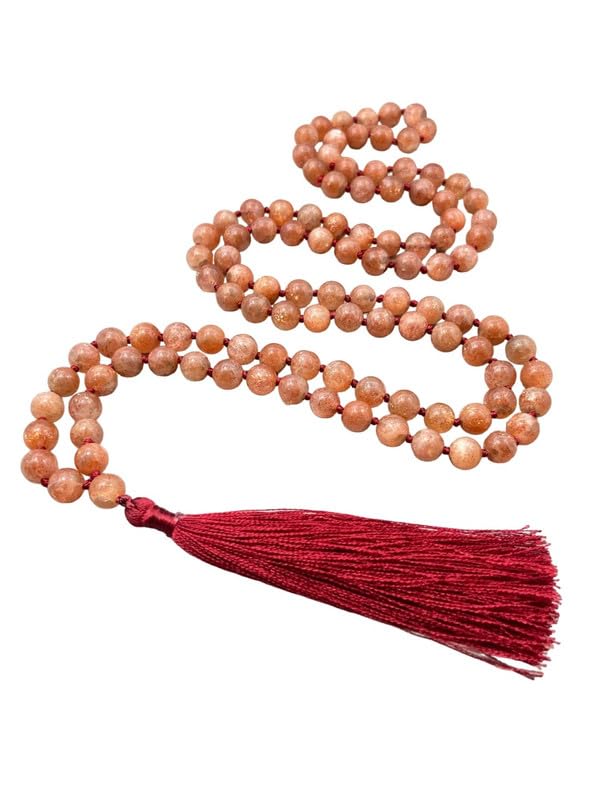 Mala de pierre de soleil collier de prière tibétain 108 perles 6mm pour mantra et Japa Mala