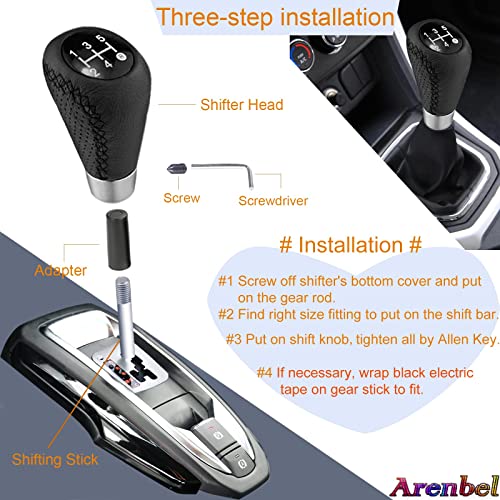 Arenbel 5 Speed Shift Knobs Black Shifter Stick Handle Leather Gear Lever Replacement Fit Most Manual Cars #TOP3