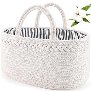 ABenkle Baby Diaper Caddy, Nursery Storage Bin and Car Organizer for Diapers and Baby Wipes, Cotton Rope Diaper Basket Caddy, Changing Table Diaper Storage Caddy