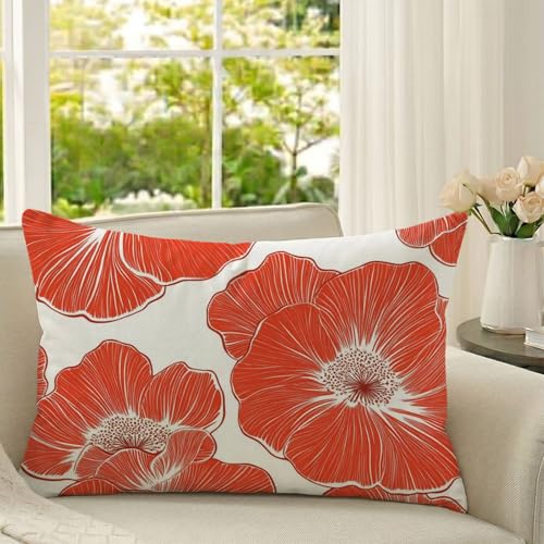 Funda Cojin 30x50 cm Rojo Fundas Cojines Floral Cojines Exterior Juego De 1 Terciopelo Funda Almohada con Cremallera Invisible Cushion Covers para Decorativos Sala de Estar Sofá Dormitorio Cama 1D#506