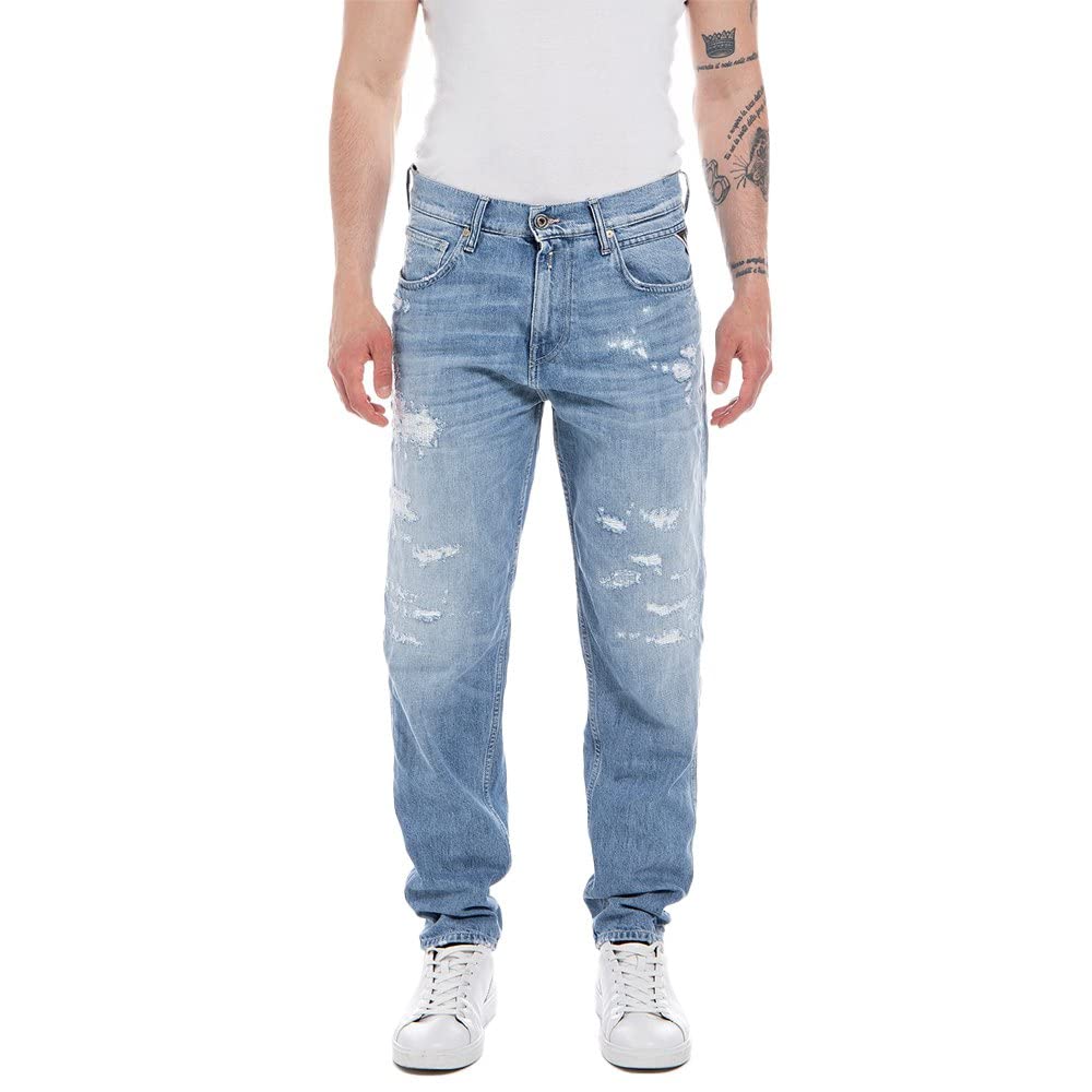 REPLAY Herren Jeans Sandot Tapered-Fit, Light Blue 010 (Blau), 31W / 34L