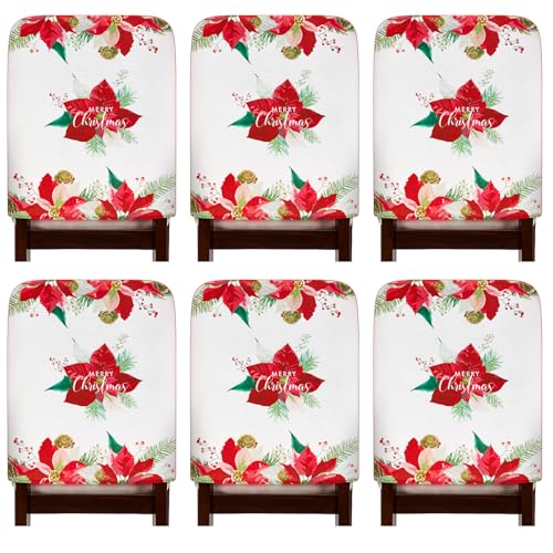 Tatuo 6 Pezzi Coprisedili Natalizi per Sedie Coprisedili per Sedie da Pranzo Copertura della Sedia Natalizia Festa di Natale per Sala da Pranzo Cucina Hotel Decorazioni per Tavola(Stella di Natale)