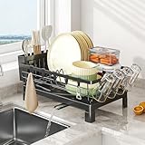 Multifunktionales Gestell:Abtropfgestell geschirr geeignet für verschiedene Küchenarbeitsplatten, Das abtropfgestell geschirr bis zu 9 Teller, 9 Schüsseln, 4 Tassen, 12 Geschirrlöffel und 5 Kleiderbügel und löst damit das Problem der Utensilienaufbewahrung und der nassen Arbeitsplatten