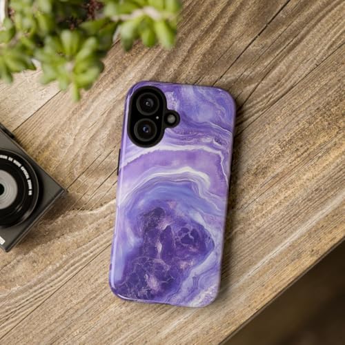 Coque iPhone 16 marbre violet rigide brillante coque de protection - 4