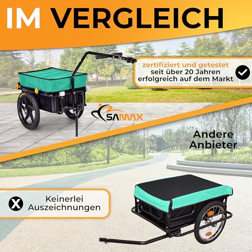 SAMAX Transportanhänger 70 Liter / 60 Kg Fahrradanhänger Lastenanhänger mit Kupplung Fahrrad Anhänger Handwagen mit Kunststoffwanne in Grün