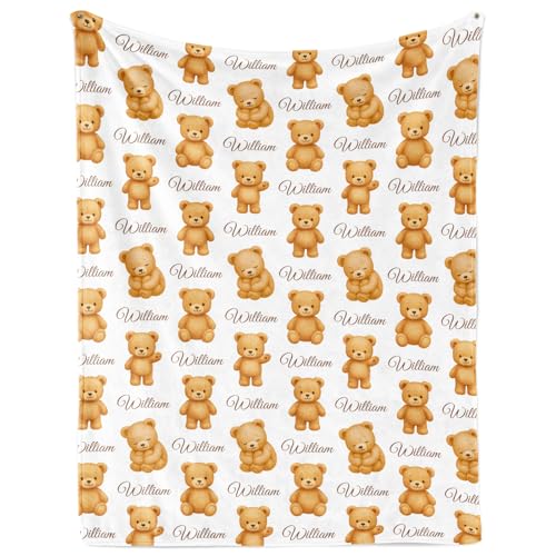 Image of Personalized Baby Blanket with Name, Custom Name Blanket for Kids Soft Flanne Blankets in Easter Personalized Baby Gifts for Infant Newborn Shower (Brown)