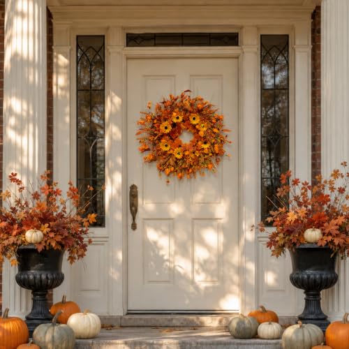 24 Inch Fall Wreath for Front Door, Artificial Autumn Harvest Door Wreath - image 3