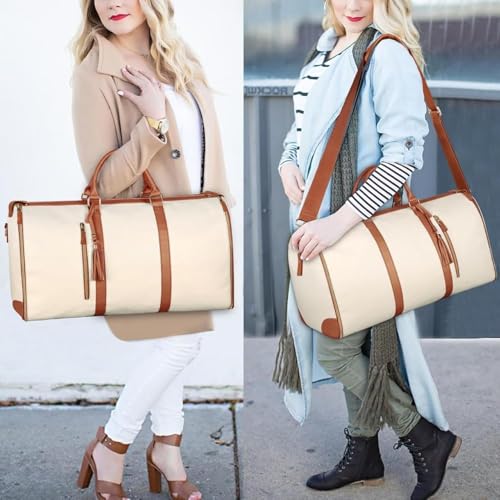 Image of Luxury 2-in-1 Leather Garment Bag for Travel | Convertible Hanging Foldable Suitcase & Duffle Bag | Large Travel Bag with Shoe Compartment
