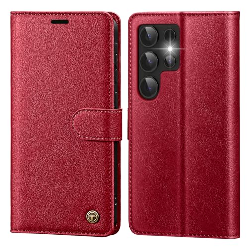 Étui en cuir à rabat pour Samsung S25 Ultra chic et durable rouge