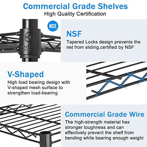 Xxkseh Wire Shelving Unit With Wheels, 6 Tier Adjustable Metal Shelving Heavy Duty Storage Shelves 2100 Lbs Capacity 48" L X 18" W X 82" H Metal Shelf For Pantry Kitchen Basement, Black #TOP2