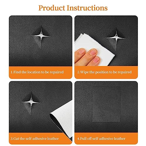Image of QONETIC Pack of 2 Black Self-Adhesive Leather Repair Patch 30x60cm, Waterproof and Durable for Sofa, Couch, Furniture, Car Seats, Handbags, Jackets Quick Fix Anti-Scratch Upholstery Tape