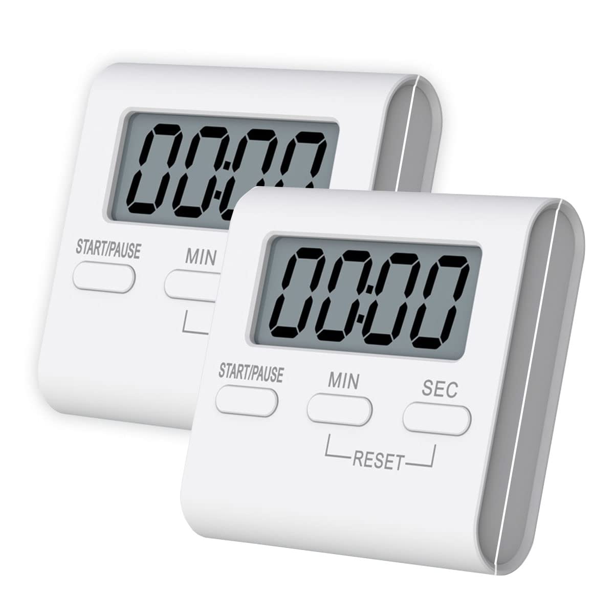 Kitchen Timers, INRIGOROUS 2Pcs Digital Kitchen Timer Magnetic Countdown Stopwatch Timer with Loud Alarm, Big Digit, Back Stand, Hanging Hole for Cooking, Bathroom, Kids, Classroom
