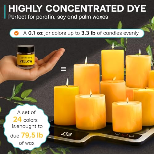 Image of Candle Wax Dye for Soy Candle Making - 24 Popular Candle Dye Coloring Chips in Jars - Premium Candle Wax Coloring - Highly Concentrated Candle Chips Colors