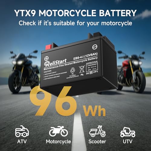 Image of Motorcycle Battery YTX9 12V 8Ah, Powersports Batteries High Performance, AGM Maintenance Free Battery for Bike ATV Scooter