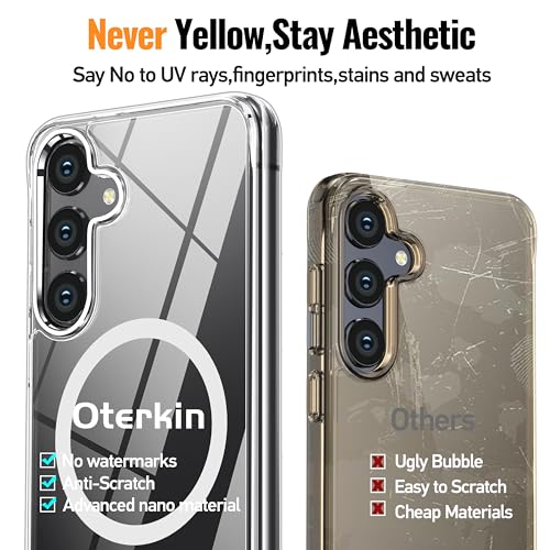 Image of Oterkin Magnetic for Samsung Galaxy S25 Plus Case Clear [Compatible with MagSafe][Anti-Yellowing][Built-in 4 Airbags][Military Grade Protection][Shockproof Slim] S25 Plus Phone Case (Clear)