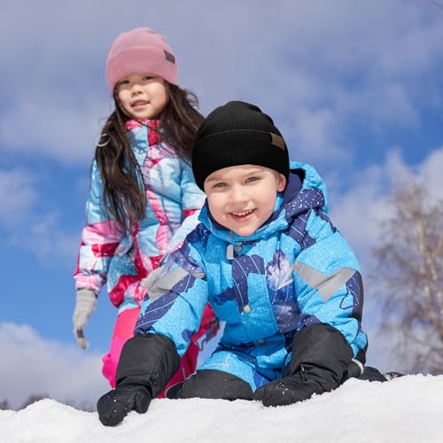 Image of ACTLATI Kids Merino Wool Beanie Hat Winter Boys Girls Knit Beanies Caps Unisex Fleeced Cuffed Skull Caps 7-14 Years