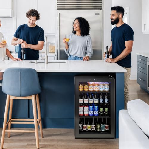 Image of Yeego Beverage Refrigerator Cooler, 155 Cans Mini Fridge with Glass Door Beverage Fridge with Adjustable Shelves for Soda Beer or Wine, Beverage Cooler with Digital Temperature Control for Home Office