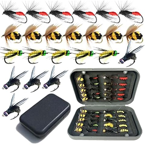Qievcrme Fly Fishing Flies Assortment Kit-40/72/102pcs Fly Fishing Lures with Fly Box for Bass Trout Salmon Fishing-Dry/Wet Bass Flies Streamers Nymphs (40Pcs Flies Kit(6 Mixed Styles)) Cover