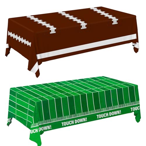 Yunfan Football Party Decorations 2Pcs Disposable Football Tablecloth 54x108 Brown Green Plastic Touchdown Table Cover for Football Decorations Birthday Foot Ball Party Game Day