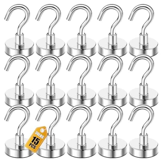 DIYMAG Magnetic Hooks, 25Lbs Strong Heavy Duty Cruise Magnet Hooks for Classroom, Fridge, Hanging, Cabins, Grill, Kitchen, Garage, Workplace and Office etc, (15 Pack-Silver)