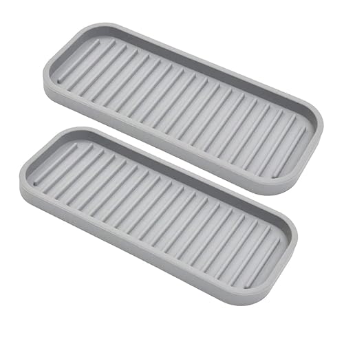 Eaasok Silicone Sponge Holder 2 Pack, Dish Soap Holder for Kitchen Counter, Waterproof Sponge Soap Tray for Kitchen Sink Bathroom, Multipurpose Sink Caddy Organizer for Soap Dispenser Light Grey
