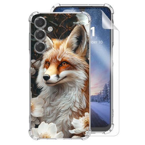 HJCYXJLK Samsung Galaxy A35�p�N���A�t�H���P�[�X�A�y�� �X���� ���� �\�t�gTPU�A�ϏՌ��l���̗����h�~�ی�J�o�[Samsung Galaxy A35�p�AFox Blossom Elegance