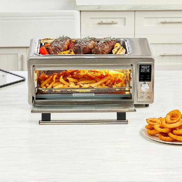 Miniatura 7 de Emeril Power Grill 360, horno tostador de convección 6 en 1 con parrilla superior interior, freír al aire, asar, tostar, hornear, deshidratar, tapa