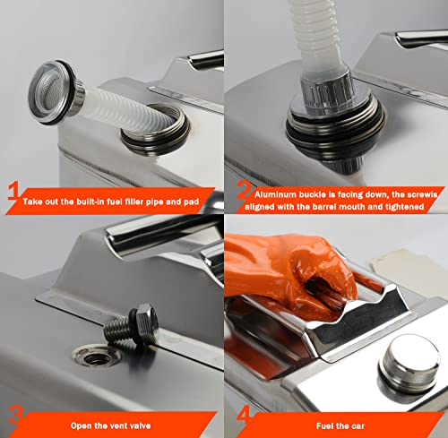 Drfg 40L/10.6Gallon Stainless Steel Gas Can, Tight Sealed Thickened Fuel Can With 3 Handles, Safety Portable Emergency Gasoline Diesel Can Tank, Flexible Spout & Vent Kit For Cars, Trucks And Boat #TOP4