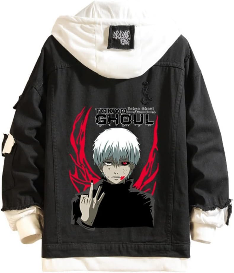Ning Qi Tokyo Anime Ghoul Hoodie Denim Jacket Cosplay Unisex Adult Graphic Trucker Jacket Kaneki Jean Coat Sweatshirt