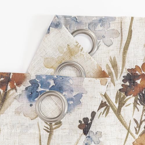 Image of MYSKY HOME Floral Linen Curtains 84 inch Length 2 Panels Set Summer Flower Patterned Semi Sheer Light Filtering Privacy Farmhouse Grommet Drapes for Living /Dining Room, Yellow, W52 x L84, Pack-2