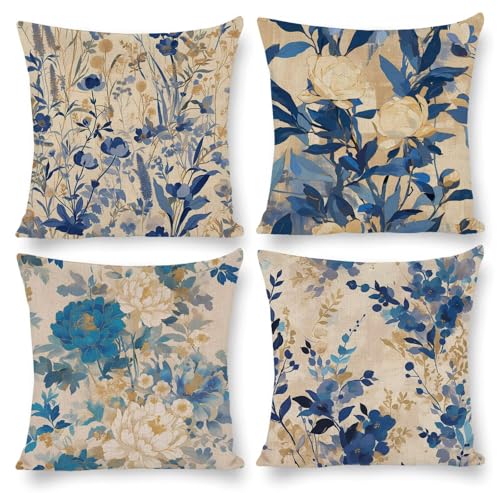 クッションカバー 4枚セット 60x60cm 正方形 おしゃれ かわいい 北欧 隠しファスナー 亜麻 ソファ背当て 装飾枕カバー 座布団カバー 家庭装飾 車 椅子 飾り 四季通用 インテリア 女性 祝日のプレゼント (しょくぶつ) q-787