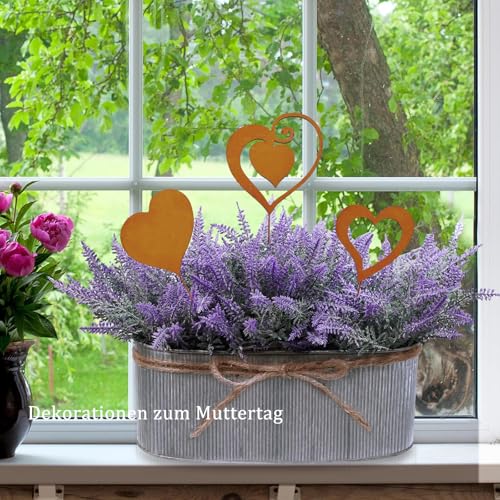 Gartenstecker Rost Herzen Gartendeko für Draußen Wetterfest Rostdeko Gartenschilder Blumenstecker Metall Roststecker Deko Garten Balkon Blumenkasten Edelstahl Vintage Dekoration Grabschmuck