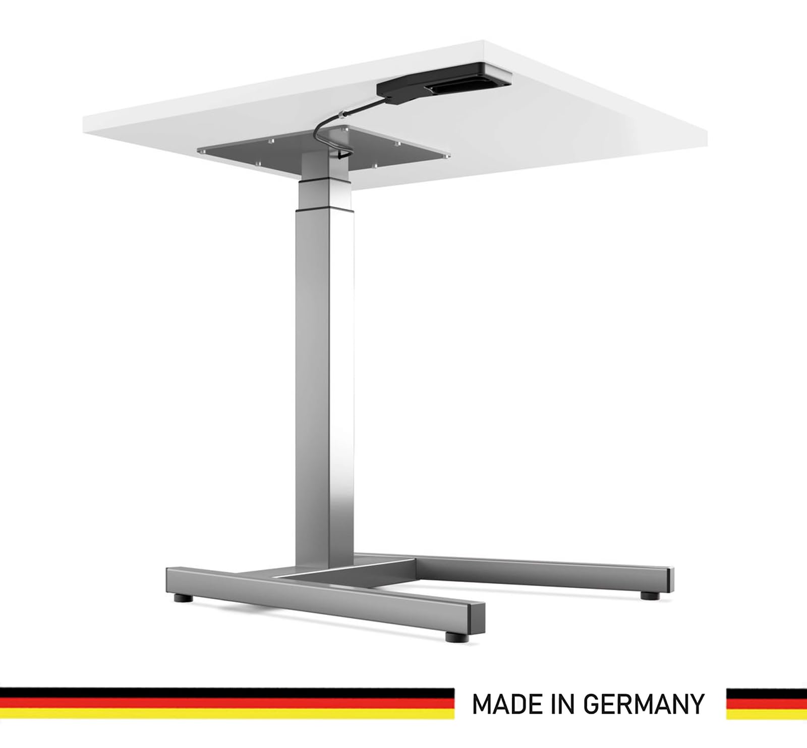 Schreibtisch Master Silber: Höhenverstellbarer Steh-Sitz-Tisch mit Gasfeder (68-118cm) – Ergonomisch, Kompakt & Stromlos – Made in Germany