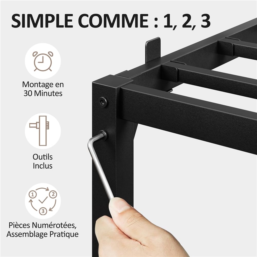 Yaheetech Lit Simple 90x200x36cm avec Sommier en Métal Charge 204 kg Noir | Cadre de Lit 1 place pour Adultes Petit Espace Structure Renforcée Assemblage Simple avec Espace de Rangement pour Chambre