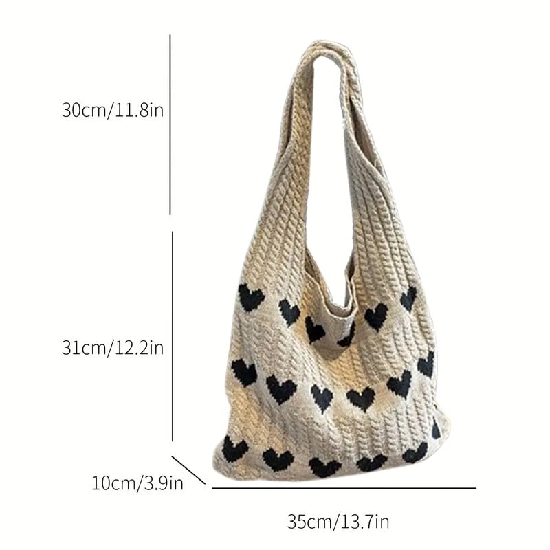 Bolso tote tejido con diseño de corazón rojo miniatura 4