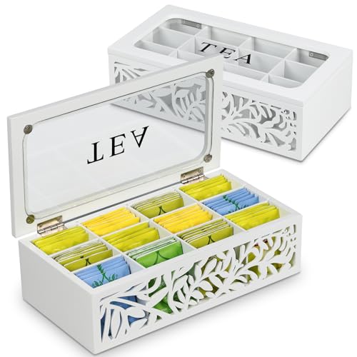 handrong Tea Box Organizer,Wood Tea Organizers and Storage,12 Compartments Teas