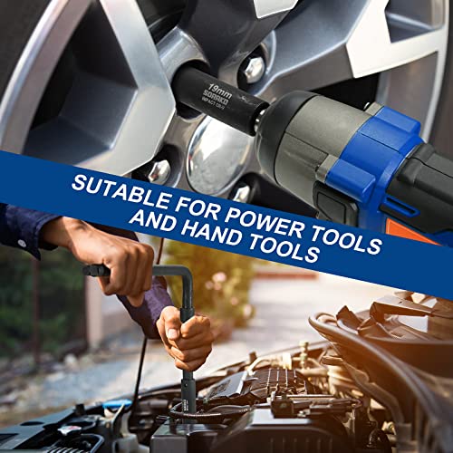 Sorako 1/2” Impact Socket Set, 16 Piece Metric Deep Socket Set Include 14 Pcs Large Socket And Extension Bar & L Handle, 6 Point Cr-V Steel Drive Socket Set With Portable Case #TOP6