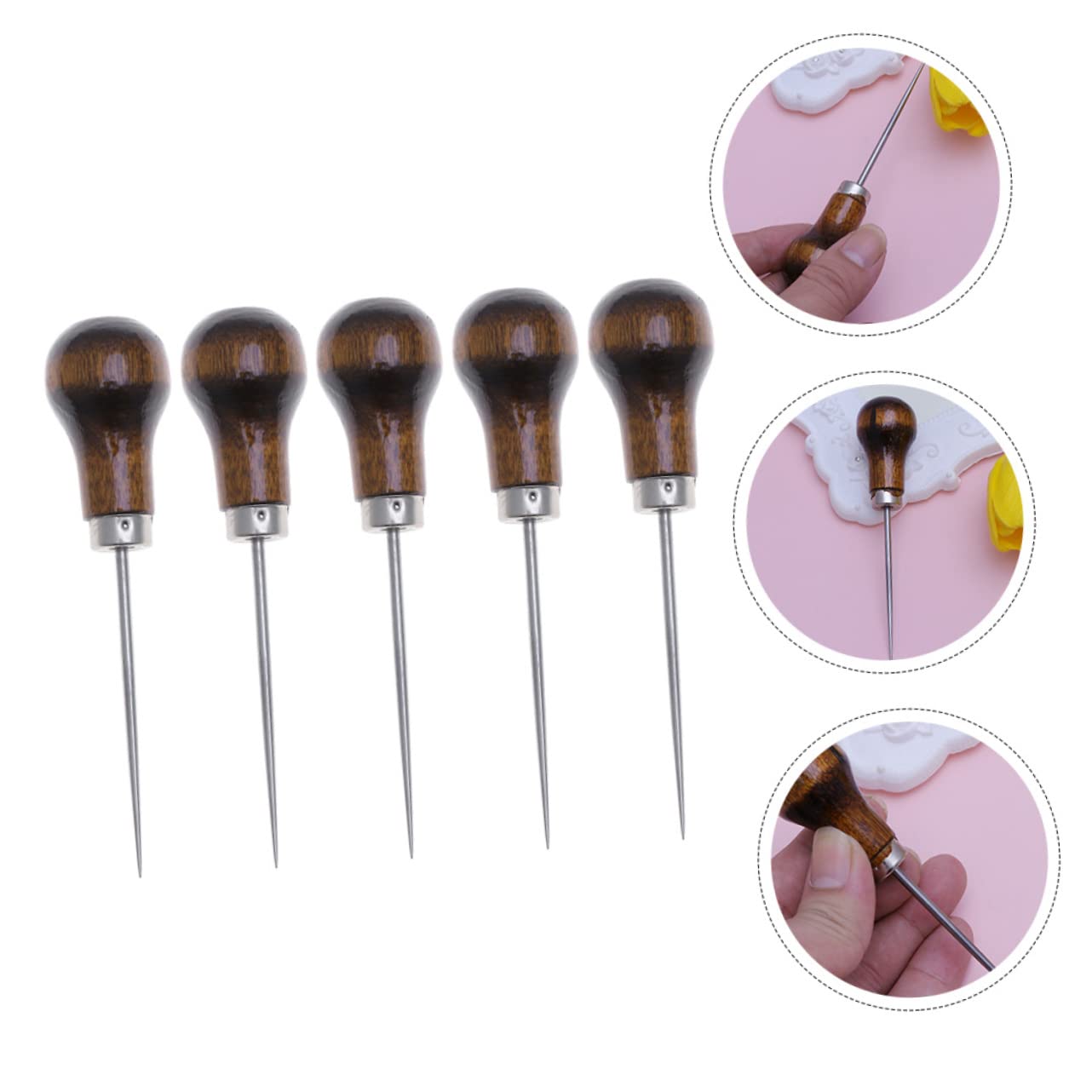 15pcs Wooden Scratch Awls Leather Sewing Needle Awls for Projects for Carpets Canvas Upholstery and Leather Work