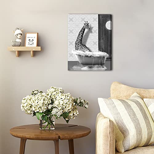 Hkdgoka Bathroom Wall Decor - Farmhouse Wall Art Funny Giraffe Animal Black And White Canvas Paintings For Toilet Bedroom Kitchen Living Room Home Decorations 11X15 Inch #TOP2