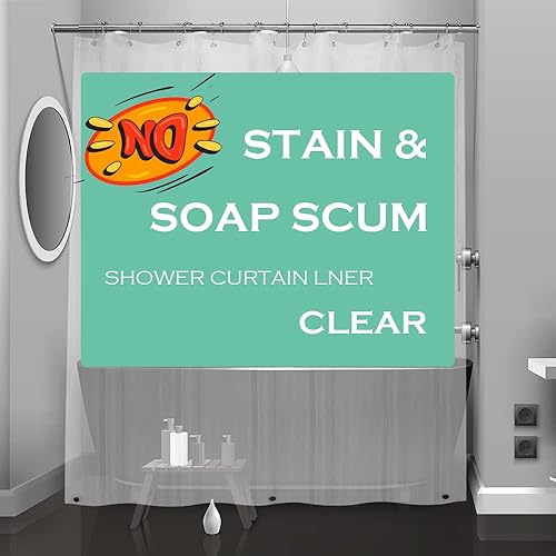 Cortina de ducha de plástico transparente, 72 x 72 pulgadas, fina y ligera, de plástico transparente, cortina interior con ojales metálicos