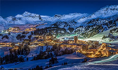 Puzzle Enfant Classique 1000 Pièces, Puzzle 3Dnuit d'hiver dans Les Montagnes Enneigées en Savoie, France Grand Puzzle en Bois 75X50Cm Cover