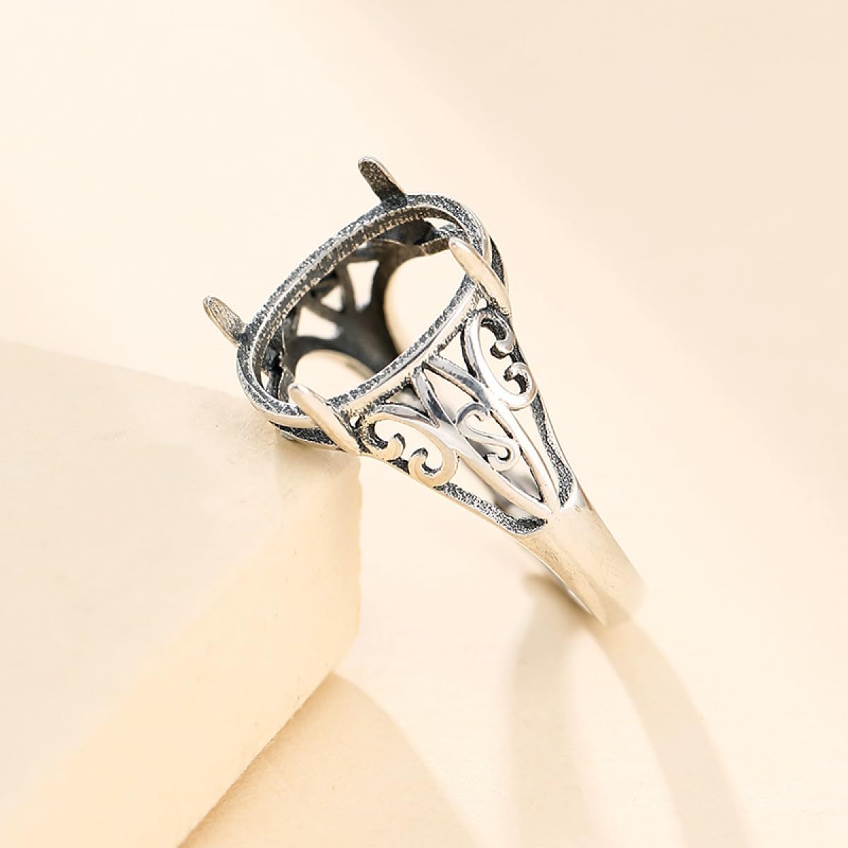 Thai Sterling Silver Ring Base Blank fit 7X9/8X10/10X13/11X14mm Oval Cabochon Mounting Setting Adjustable Prong Ring Cameo Handmade Jewelry Making for Women
