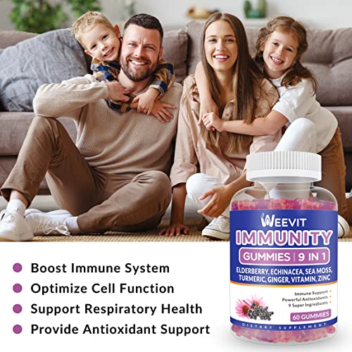 9 In 1 Immune Support Gummies With Elderberry, Echinacea, Sea Moss, Turmeric, Ginger, Zinc, Vitamin C, D, E | Immunity Gummies For Adult Kid (2-Pack) #TOP2
